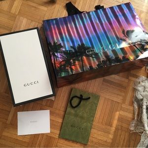 Gucci box, bags, tissue paper and tags condition as pictured 12.5”x4.5”x8”